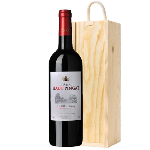 Chateau Haut Pingat Bordeaux 75cl Red Wine In Pine Wooden Gift Box